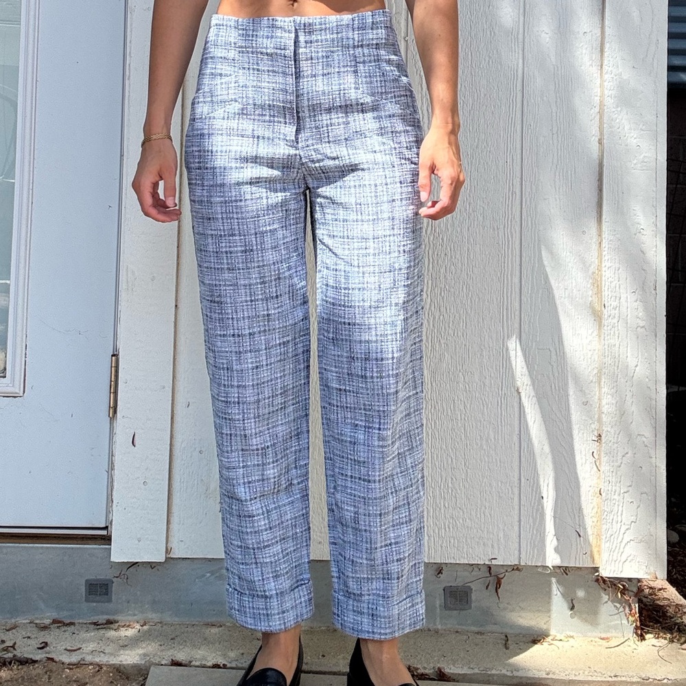 Club Monaco Women's Blue Plaid Straight Leg Pants